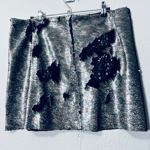 NEW Free People Camo Silver Sequined Mini Skirt Size 12 Large Rare - Picture 6 of 8